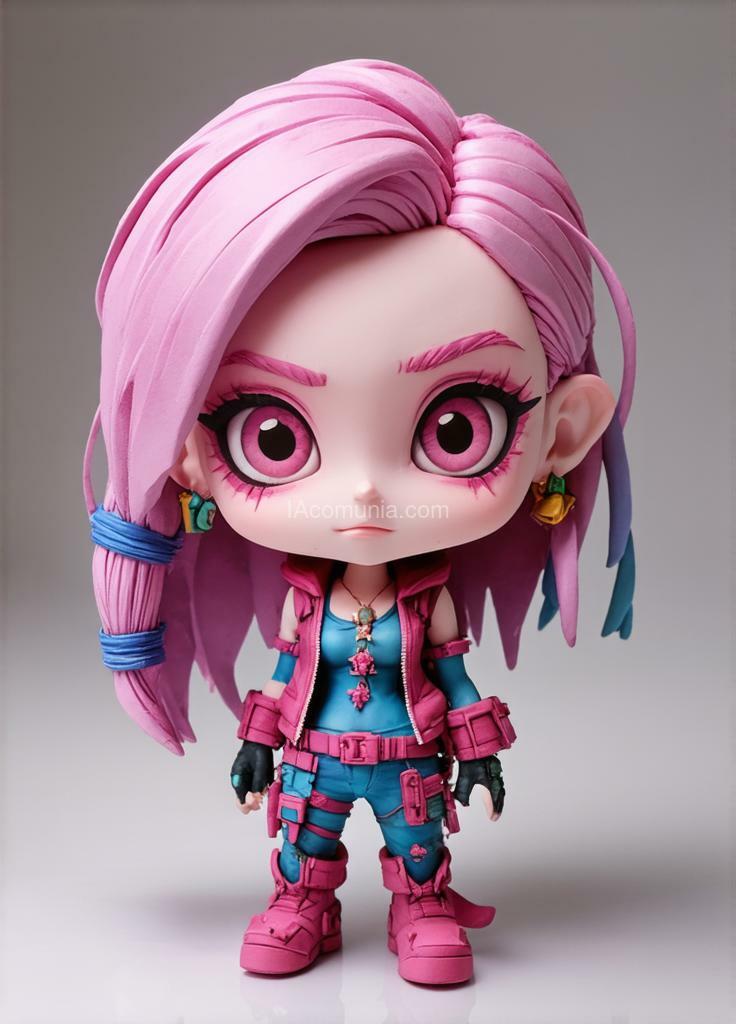 Imagen generada por IA en la comunidad IAcomuia: Jinx chibi 3d printed pink